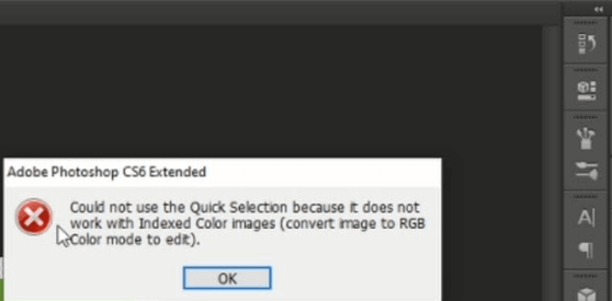 Could not use the Quick selection because it does not work with Indexed Color images convert imagev Rgb Color Mode to edit  حل ارور 