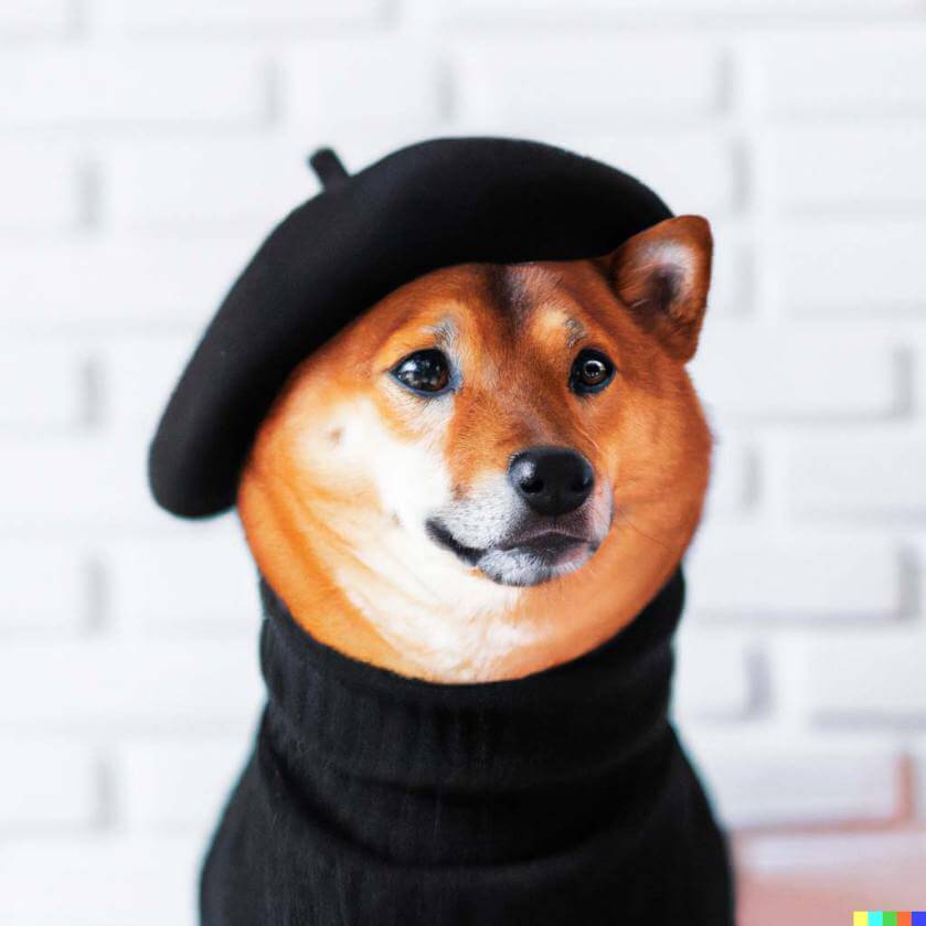 DALL.E A Shiba Inu dog wearing a beret and black turtleneck 2 min